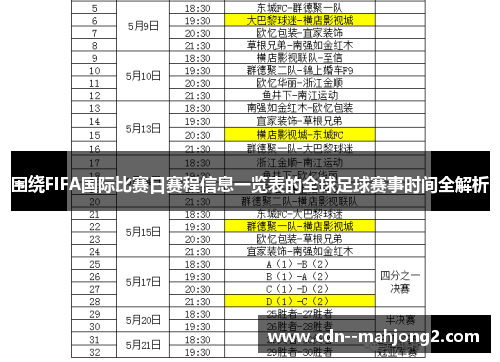 围绕FIFA国际比赛日赛程信息一览表的全球足球赛事时间全解析 围绕FIFA国际比赛日赛程信息一览表的全球足球赛事时间全解析
